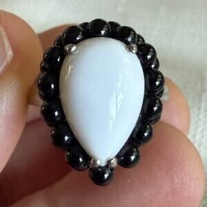 Sterling Silver 925 Ring with Black & White Stone Design | Size 8.5